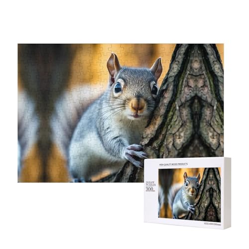 Phayah Graues Eichhörnchen-Puzzle, 300 Teile, für Puzzle, Holzpuzzle für Familie, Freunde, Heimdekoration, Wandkunst, 39 x 27 cm von PHAYAH
