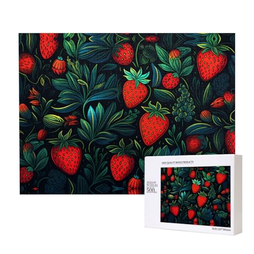 Phayah Grünes Erdbeer-Muster, Puzzle, einzigartiges Puzzle, Wandkunst-Bild für Heimdekoration, 500 Stück von PHAYAH