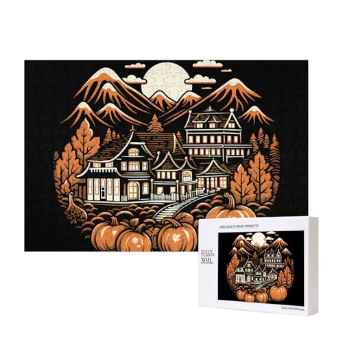 Phayah Halloween-Dorf-Muster, Puzzle, einzigartiges Puzzle, Wandkunst, Bild für Heimdekoration, 300 Stück von PHAYAH