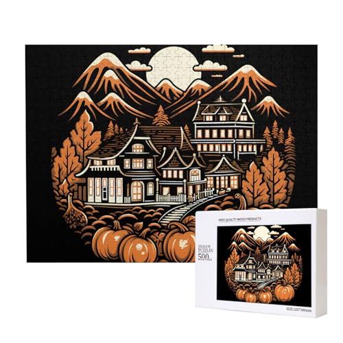 Phayah Halloween-Dorf-Muster, Puzzle, einzigartiges Puzzle, Wandkunst, Bild für Heimdekoration, 500 Stück von PHAYAH
