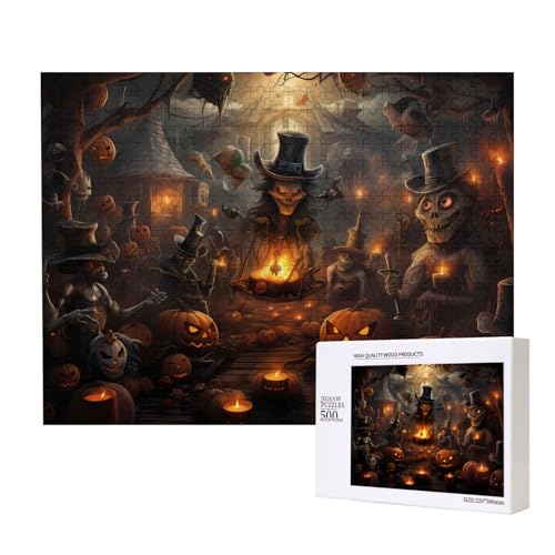 Phayah Halloween-Party-Puzzle, 500 Teile, für Puzzle, Holzpuzzle für Familie, Freunde, Heimdekoration, Wandkunst, 500 x 38 cm von PHAYAH