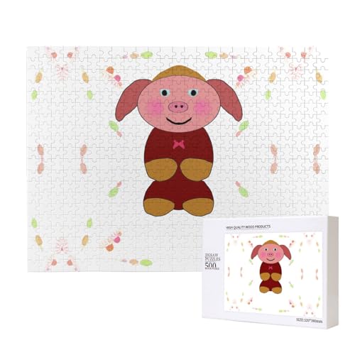 Phayah Happy Cartoon Pig Puzzles 500 Teile für Puzzle Holzpuzzle für Familie Freund Home Decor Wandkunst 20,4 x 38,1 cm von PHAYAH