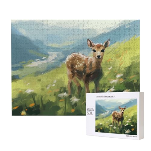 Phayah Hirsch auf der Wiese Puzzles für Erwachsene 500 Teile Kinder Intelligenz Entwicklung Spielzeug 20,4 x 38,1 cm von PHAYAH