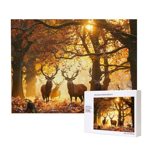 Phayah Hirsch im Sonnenuntergang Puzzles für Erwachsene 500 Stück Kinder Intelligenz Entwicklung Spielzeug 20,4 x 38,1 cm von PHAYAH