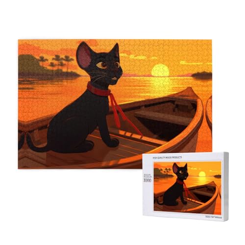 Phayah Holzpuzzle mit Sonnenuntergang, Motiv: Boot, Katze, für Erwachsene, 1000 Teile, Heimdekoration, Geburtstagsparty, für Männer und Frauen, 29,5 x 50 cm Phayah Holzpuzzle mit Sonnenuntergang, Motiv: Boot, Katze, für Erwachsene, 1000 Teile, Heimdekoration, Geburtstagsparty, für Männer und Frauen, 29,5 x 50 cm von PHAYAH