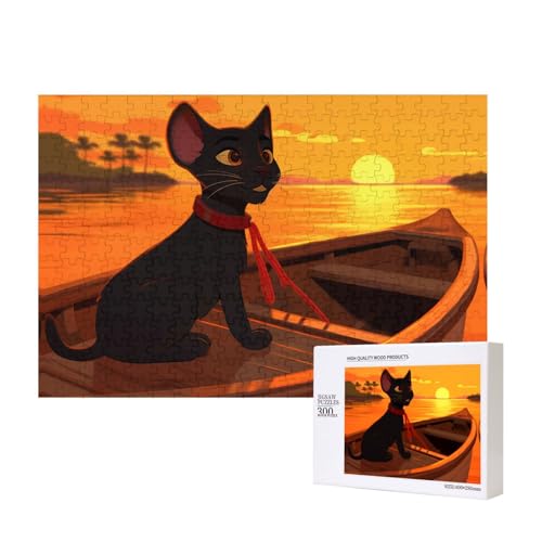 Phayah Holzpuzzle mit Sonnenuntergang, Motiv: Boot, Katze, für Erwachsene, 300 Teile, Heimdekoration, Geburtstagsparty, für Männer und Frauen, 15,7 x 27,9 cm Phayah Holzpuzzle mit Sonnenuntergang, Motiv: Boot, Katze, für Erwachsene, 300 Teile, Heimdekoration, Geburtstagsparty, für Männer und Frauen, 15,7 x 27,9 cm von PHAYAH