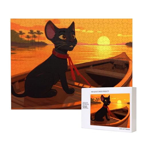 Phayah Holzpuzzle mit Sonnenuntergang, Motiv: Boot, Katze, für Erwachsene, 500 Teile, Heimdekoration, Geburtstagsparty, für Männer und Frauen, 20,4 x 38,1 cm Phayah Holzpuzzle mit Sonnenuntergang, Motiv: Boot, Katze, für Erwachsene, 500 Teile, Heimdekoration, Geburtstagsparty, für Männer und Frauen, 20,4 x 38,1 cm von PHAYAH