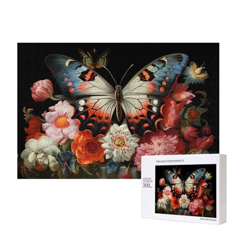 Phayah Hübsches Schmetterlings-Blumen-Puzzle, 300 Teile, für Puzzle, Holzpuzzle für Familie, Freunde, Heimdekoration, Wandkunst, 39 x 27 cm von PHAYAH