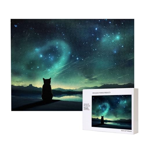Phayah Katze, die auf Sterne schaut, Muster, Puzzle, einzigartiges Puzzle, Wandkunst, Bild für Heimdekoration, 500 Stück von PHAYAH