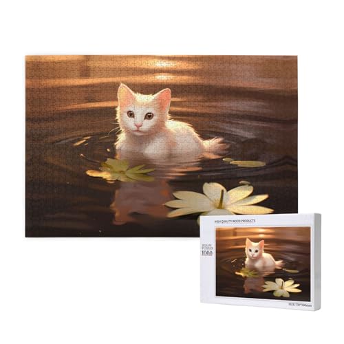 Phayah Katze, die mit Wasser spielt, Puzzle, einzigartiges Puzzle, Wandkunst, Bild für Heimdekoration, 1000 Stück von PHAYAH
