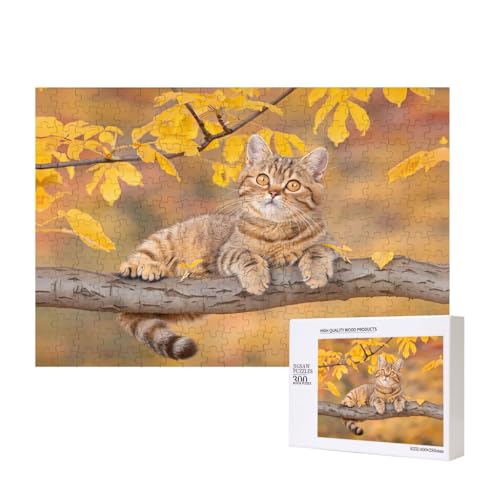 Phayah Katze auf Stamm Muster Puzzle Einzigartige Puzzle Wandkunst Bild für Heimdekoration 300 Stück von PHAYAH