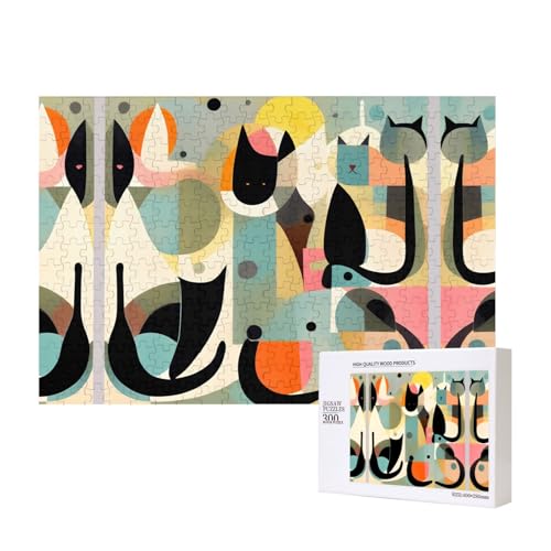 Phayah Katzen-Puzzles aus der Mitte des Jahrhunderts für Erwachsene, 300 Teile, Heimdekoration, Geburtstagsparty für Männer und Frauen, 40 x 28 cm von PHAYAH