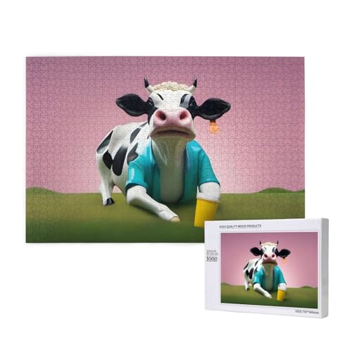 Phayah Kreatives Puzzle, Kuh, 1000 Teile, für Puzzle, Holzpuzzle für Familie, Freunde, Heimdekoration, Wandkunst, 75 x 50 cm von PHAYAH