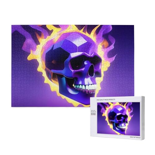 Phayah Kubische Flamme Totenkopf-Puzzle, 1000 Teile, für Puzzle, Holzpuzzle für Familie, Freunde, Heimdekoration, Wandkunst, 75 x 50 cm von PHAYAH