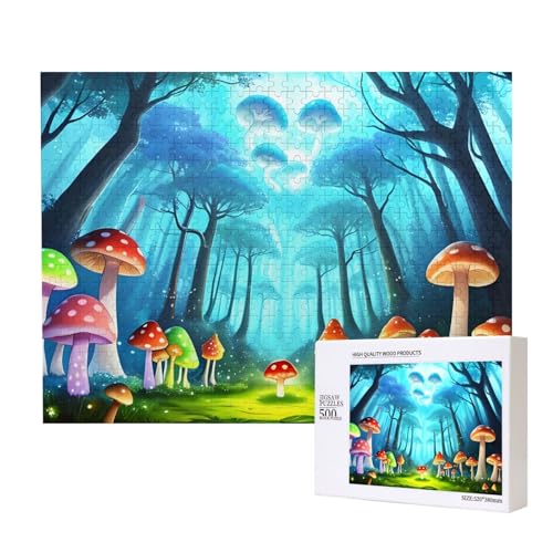 Phayah Leuchtende Pilz-Puzzles, 500 Teile, für Puzzle, Holzpuzzle für Familie, Freunde, Heimdekoration, Wandkunst, 20,4 x 38,1 cm von PHAYAH