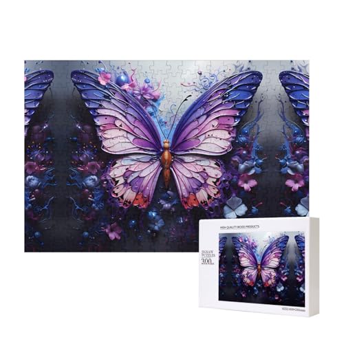 Phayah Lila Schmetterlings-Blumen-Puzzle, 300 Teile, für Puzzle, Holzpuzzle für Familie, Freunde, Heimdekoration, Wandkunst, 15,7 x 27,9 cm Phayah Lila Schmetterlings-Blumen-Puzzle, 300 Teile, für Puzzle, Holzpuzzle für Familie, Freunde, Heimdekoration, Wandkunst, 15,7 x 27,9 cm von PHAYAH