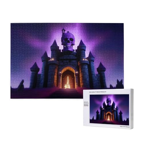 Phayah Lila Totenkopf-Puzzle, 1000 Teile für Puzzle, Holzpuzzle für Familie, Freunde, Heimdekoration, Wandkunst, 75 x 50 cm von PHAYAH