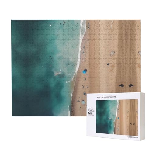 Phayah Luftansicht des Strand-Puzzles 500 Teile für Puzzle, Holzpuzzle für Familie, Freunde, Heimdekoration, Wandkunst, 20,4 x 38,1 cm von PHAYAH