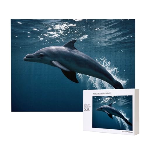 Phayah Meerestier-Delfin-Puzzle, 500 Teile für Puzzle, Holzpuzzle für Familie, Freunde, Heimdekoration, Wandkunst, 500 x 38 cm von PHAYAH