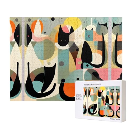 Phayah Mid-Century Modern Art Katzenmuster, Puzzle, einzigartiges Puzzle, Wandkunst-Bild für Heimdekoration, 500 Stück von PHAYAH