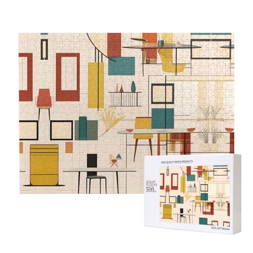Phayah Mid Century Moderne Puzzles für Puzzle, Holzpuzzle für Familie, Freunde, Heimdekoration, Wandkunst, 20,4 x 38,1 cm, 500 Teile von PHAYAH