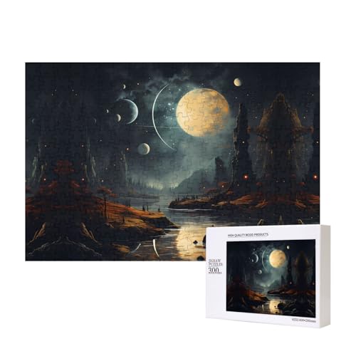 Phayah Mond, Sterne und Planeten, Puzzle, 300 Teile, Holzpuzzle für Familie, Freunde, Heimdekoration, Wandkunst, 15,7 x 27,9 cm von PHAYAH