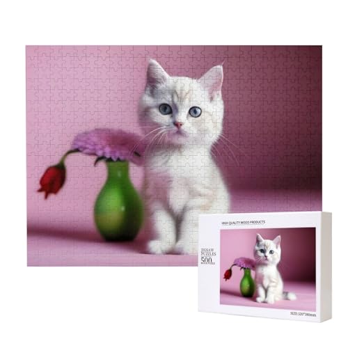 Phayah Niedliche, cremige Pussycat-Puzzle, 500 Teile, für Puzzle, Holzpuzzle für Familie, Freunde, Heimdekoration, Wandkunst, 50 x 38 cm Phayah Niedliche, cremige Pussycat-Puzzle, 500 Teile, für Puzzle, Holzpuzzle für Familie, Freunde, Heimdekoration, Wandkunst, 50 x 38 cm von PHAYAH
