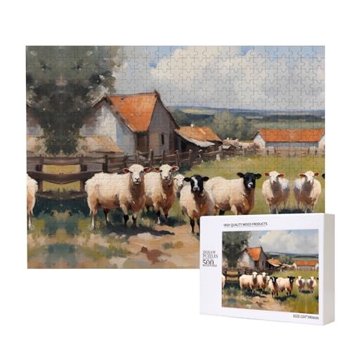 Phayah Niedliche Bauernhoftier-Puzzle, 500 Teile für Puzzle, Holzpuzzle für Familie, Freunde, Heimdekoration, Wandkunst, 20,4 x 38,1 cm von PHAYAH