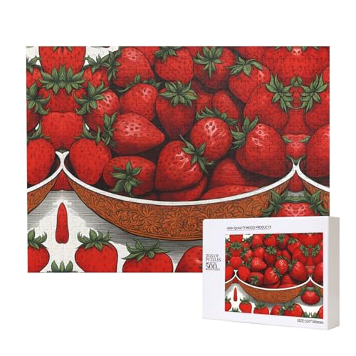 Phayah Niedliche Erdbeeren-Puzzle, 500 Teile, für Puzzle, Holzpuzzle für Familie, Freunde, Heimdekoration, Wandkunst, 20,4 x 38,1 cm von PHAYAH