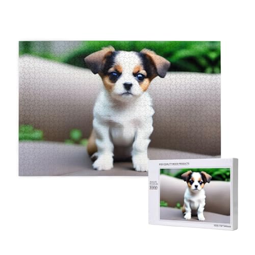 Phayah Niedliche braune Hunde-Puzzle, 1000 Teile, für Puzzle, Holzpuzzle für Familie, Freunde, Heimdekoration, Wandkunst, 75 x 50 cm von PHAYAH