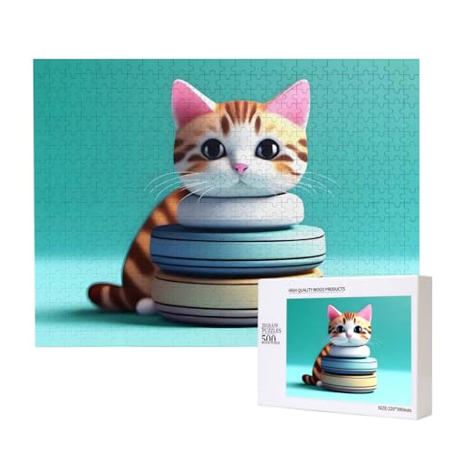 Phayah Niedliche stapelbare Katzen-Puzzle, 500 Teile, für Puzzle, Holzpuzzle für Familie, Freunde, Heimdekoration, Wandkunst, 50 x 38 cm Phayah Niedliche stapelbare Katzen-Puzzle, 500 Teile, für Puzzle, Holzpuzzle für Familie, Freunde, Heimdekoration, Wandkunst, 50 x 38 cm von PHAYAH
