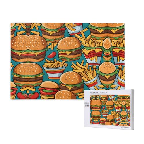 Phayah Niedliches Burger-Pommes-Puzzle für Erwachsene, 1000 Teile, Heimdekoration, Geburtstagsparty für Männer und Frauen, 29,5 x 50 cm von PHAYAH