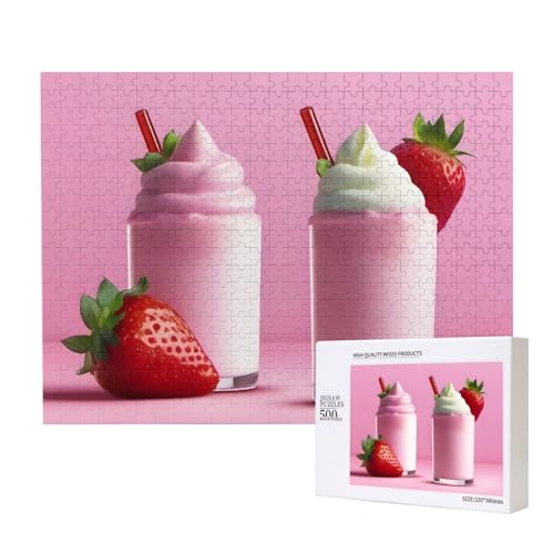 Phayah Niedliches Erdbeer-Milchshake-Puzzle, 500 Teile, für Puzzle, Holzpuzzle für Familie, Freunde, Heimdekoration, Wandkunst, 50 x 38 cm Phayah Niedliches Erdbeer-Milchshake-Puzzle, 500 Teile, für Puzzle, Holzpuzzle für Familie, Freunde, Heimdekoration, Wandkunst, 50 x 38 cm von PHAYAH