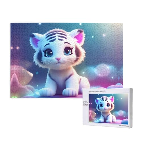 Phayah Niedliches Tiger-Puzzle, 1000 Teile für Puzzle, Holzpuzzle für Familie, Freunde, Heimdekoration, Wandkunst, 75 x 50 cm von PHAYAH