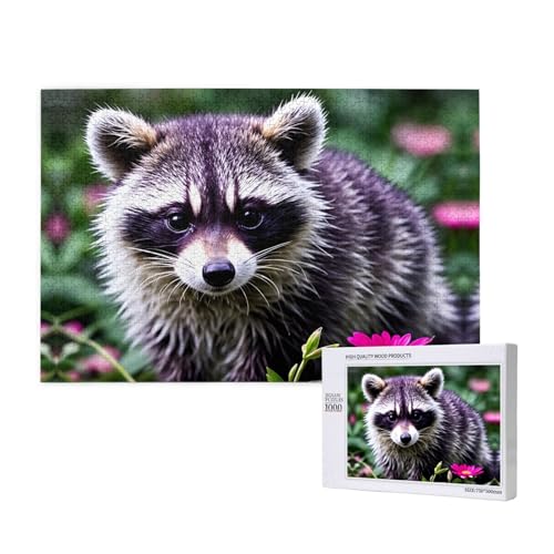 Phayah Niedliches Waschbär-Puzzle, 1000 Teile für Puzzle, Holzpuzzle für Familie, Freunde, Heimdekoration, Wandkunst, 75 x 50 cm von PHAYAH