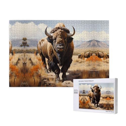 Phayah Nordamerikanische Bison-Herden-Puzzles für Erwachsene, 1000 Teile, Heimdekoration, Geburtstagsparty für Männer und Frauen, 29,5 x 50 cm Phayah Nordamerikanische Bison-Herden-Puzzles für Erwachsene, 1000 Teile, Heimdekoration, Geburtstagsparty für Männer und Frauen, 29,5 x 50 cm von PHAYAH