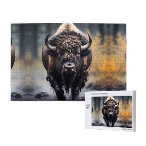 Phayah Nordamerikanisches Bison-Puzzle für Erwachsene, 1000 Teile, Heimdekoration, Geburtstagsparty für Männer und Frauen, 29,5 x 50 cm von PHAYAH