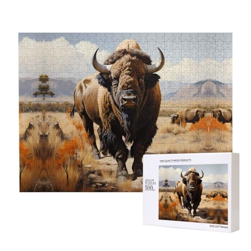 Phayah North American Bison Herd Puzzles 500 Teile für Puzzle, Holzpuzzle für Familie, Freunde, Heimdekoration, Wandkunst, 20,4 x 38,1 cm von PHAYAH