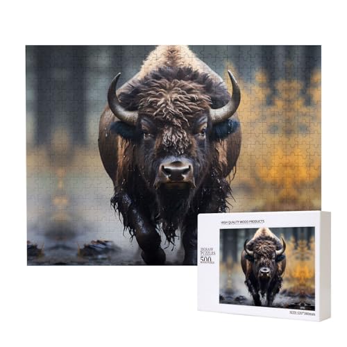Phayah North American Bison Puzzles 500 Teile für Puzzle, Holzpuzzle für Familie, Freunde, Heimdekoration, Wandkunst, 20,4 x 38,1 cm von PHAYAH