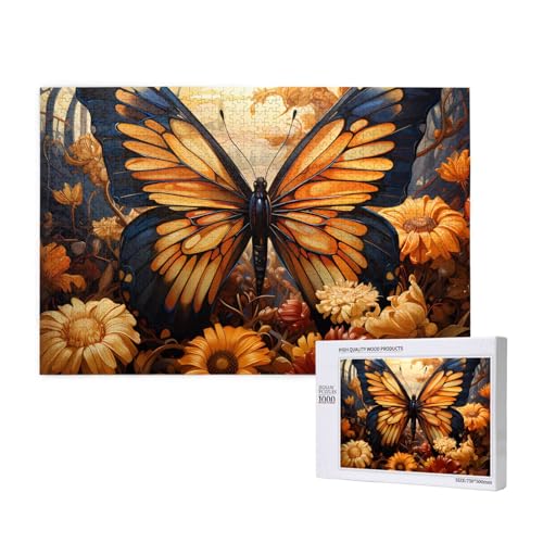 Phayah Orangen-gelbe Schmetterlings-Blumen-Puzzle, 1000 Teile, für Puzzle, Holzpuzzle für Familie, Freunde, Heimdekoration, Wandkunst, 29,5 x 50 cm Phayah Orangen-gelbe Schmetterlings-Blumen-Puzzle, 1000 Teile, für Puzzle, Holzpuzzle für Familie, Freunde, Heimdekoration, Wandkunst, 29,5 x 50 cm von PHAYAH