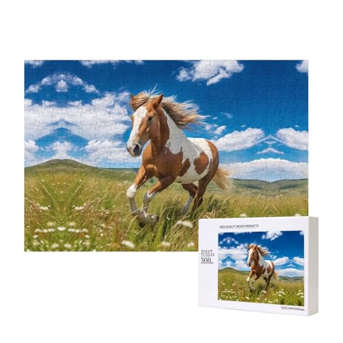 Phayah Pferde auf der Prärie Puzzle, 300 Teile, Holzpuzzle für Familie, Freunde, Heimdekoration, Wandkunst, 300 Teile von PHAYAH
