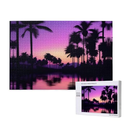 Phayah Purple Palm Grove Puzzles 1000 Teile für Puzzle, Holzpuzzle für Familie, Freunde, Heimdekoration, Wandkunst, 75 x 50 cm von PHAYAH
