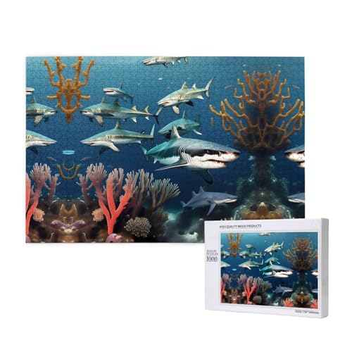Phayah Puzzle Haie unter dem Meer, 1000 Teile, Heimdekoration, Geburtstagsparty für Männer und Frauen, 29,5 x 50 cm Phayah Puzzle Haie unter dem Meer, 1000 Teile, Heimdekoration, Geburtstagsparty für Männer und Frauen, 29,5 x 50 cm von PHAYAH