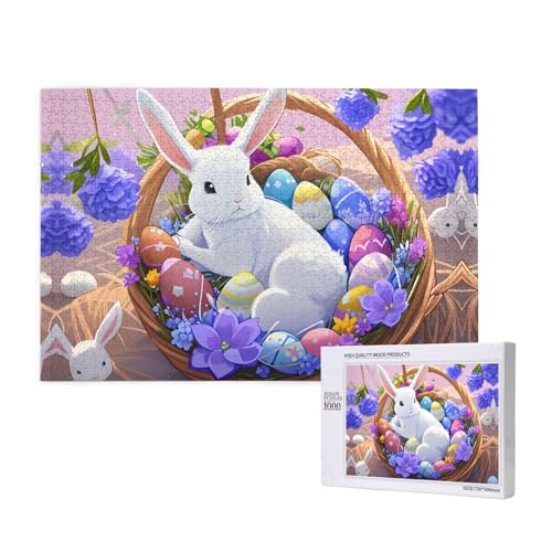 Phayah Puzzle Kaninchen im Blumenkorb, 1000 Teile, Holzpuzzle für Familie, Freunde, Heimdekoration, Wandkunst, 75 x 50 cm Phayah Puzzle Kaninchen im Blumenkorb, 1000 Teile, Holzpuzzle für Familie, Freunde, Heimdekoration, Wandkunst, 75 x 50 cm von PHAYAH