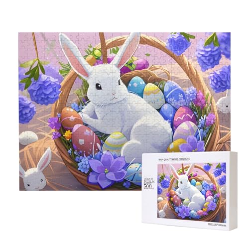 Phayah Puzzle Kaninchen im Blumenkorb, 500 Teile für Puzzle, Holzpuzzle für Familie, Freunde, Heimdekoration, Wandkunst, 50 x 38 cm Phayah Puzzle Kaninchen im Blumenkorb, 500 Teile für Puzzle, Holzpuzzle für Familie, Freunde, Heimdekoration, Wandkunst, 50 x 38 cm von PHAYAH