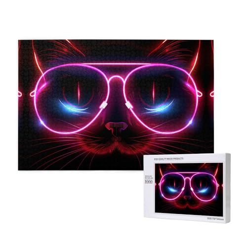 Phayah Puzzle Katze mit Lichtbrille für Erwachsene, 1000 Teile, Heimdekoration, Geburtstagsparty für Männer und Frauen, 29,5 x 50 cm Phayah Puzzle Katze mit Lichtbrille für Erwachsene, 1000 Teile, Heimdekoration, Geburtstagsparty für Männer und Frauen, 29,5 x 50 cm von PHAYAH
