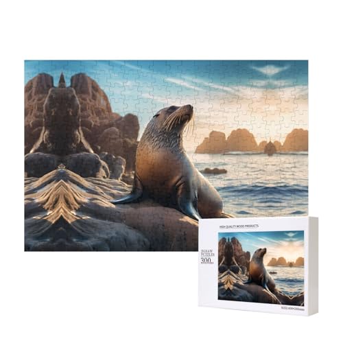 Phayah Puzzle "Seelöwe auf den Felsen", 300 Teile für Puzzle, Holzpuzzle für Familie, Freunde, Heimdekoration, Wandkunst, 39 x 27 cm von PHAYAH