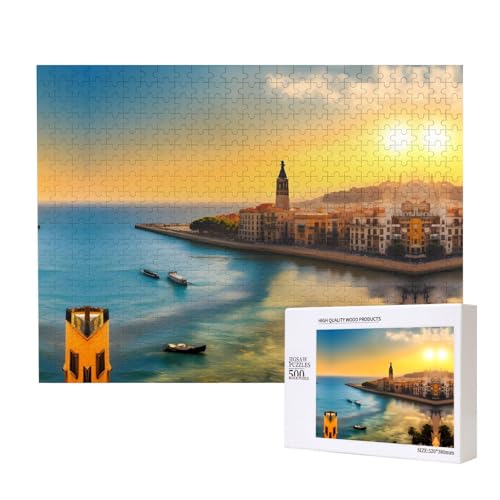 Phayah Puzzle Sonnenuntergang in Barcelona, 500 Teile, Holzpuzzle für Familie, Freunde, Heimdekoration, Wandkunst, 20,4 x 38,1 cm von PHAYAH
