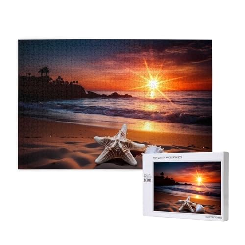 Phayah Puzzle für Erwachsene, Motiv: Sonnenuntergang, Strand, Seestern, 1000 Teile, Heimdekoration, Geburtstagsparty, für Männer und Frauen, 29,5 x 50 cm von PHAYAH