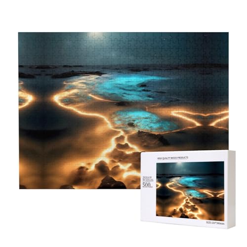 Phayah Puzzle mit Blick unter dem Mond, 500 Teile, Holzpuzzle für Familie, Freunde, Heimdekoration, Wandkunst, 20,4 x 38,1 cm von PHAYAH